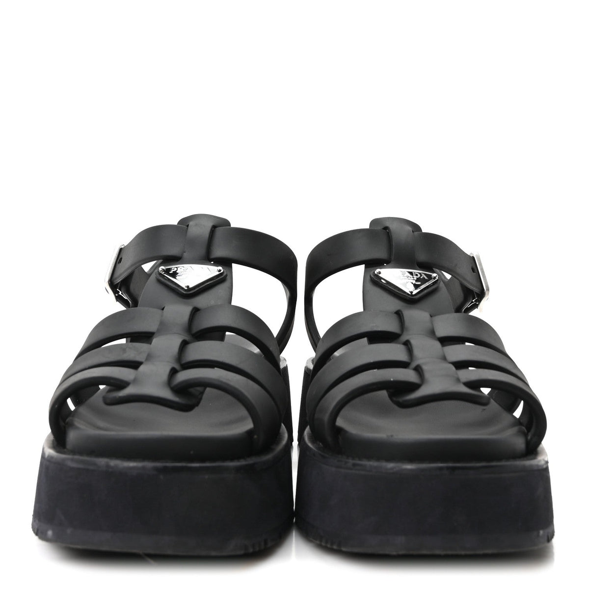Foam Rubber Metal Triangle Logo Soft Cage Women Sandals 39 Black