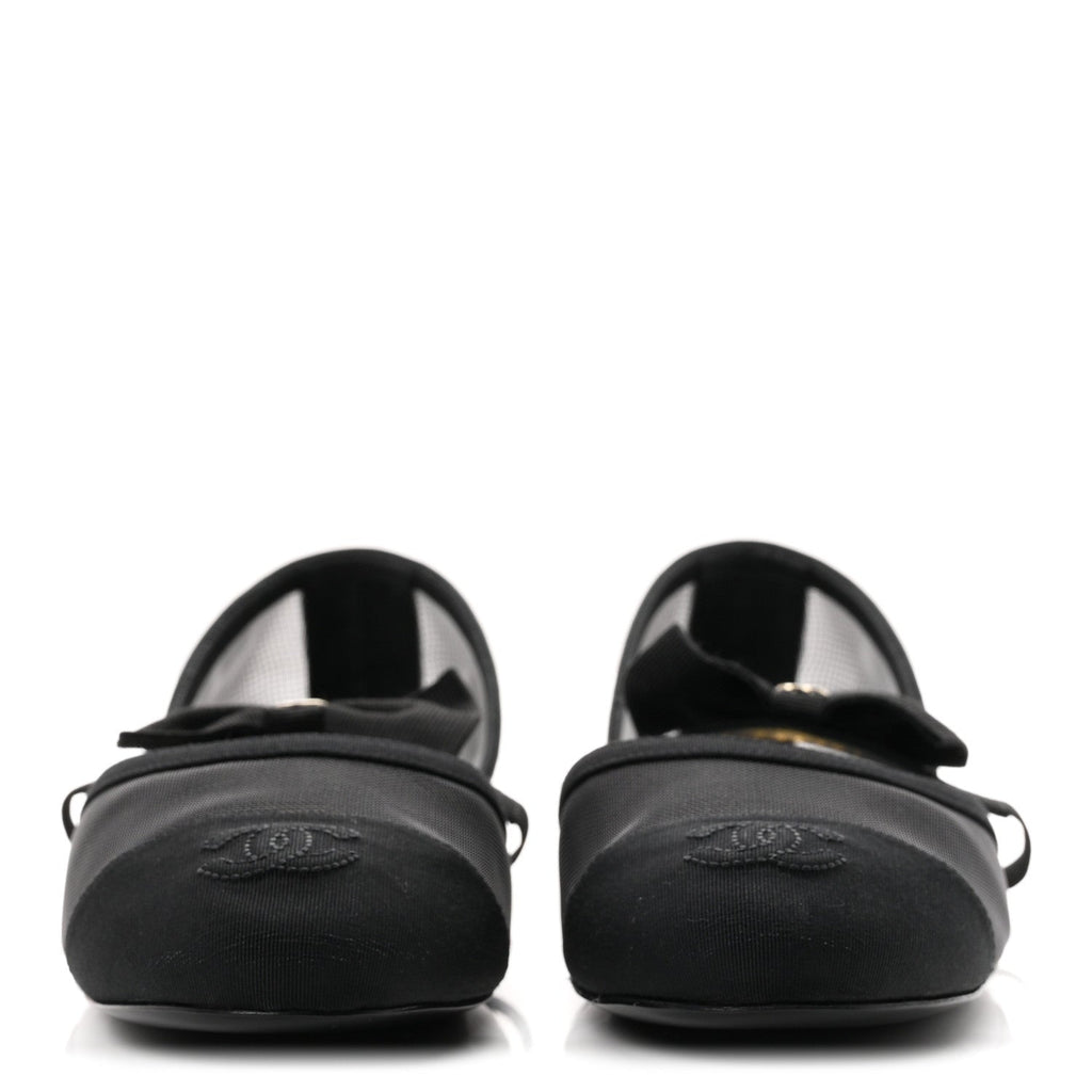Mesh Grosgrain Mary Janes Flats 37 Black
