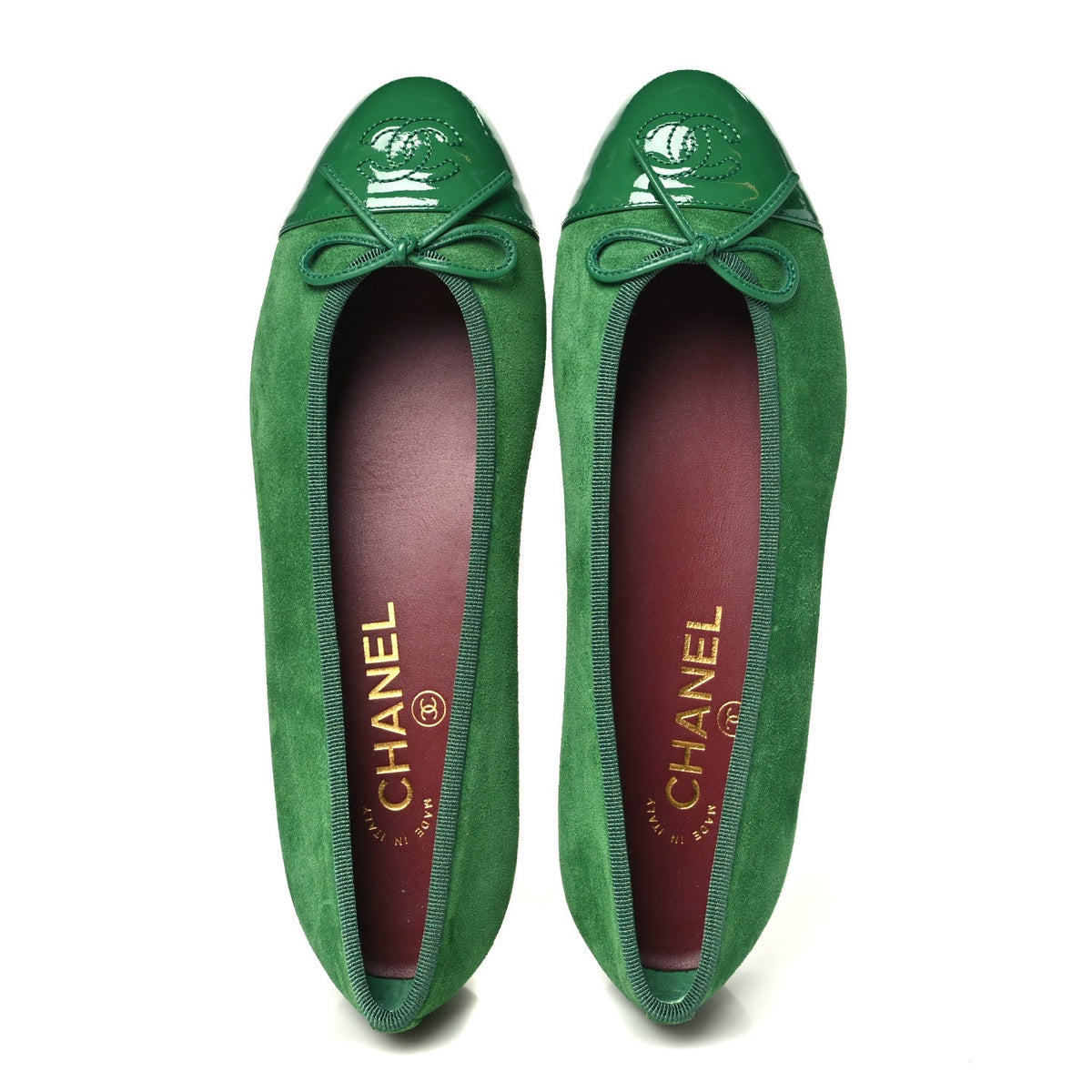 Suede Patent Cap Toe CC Ballerina Flats 37.5 Green