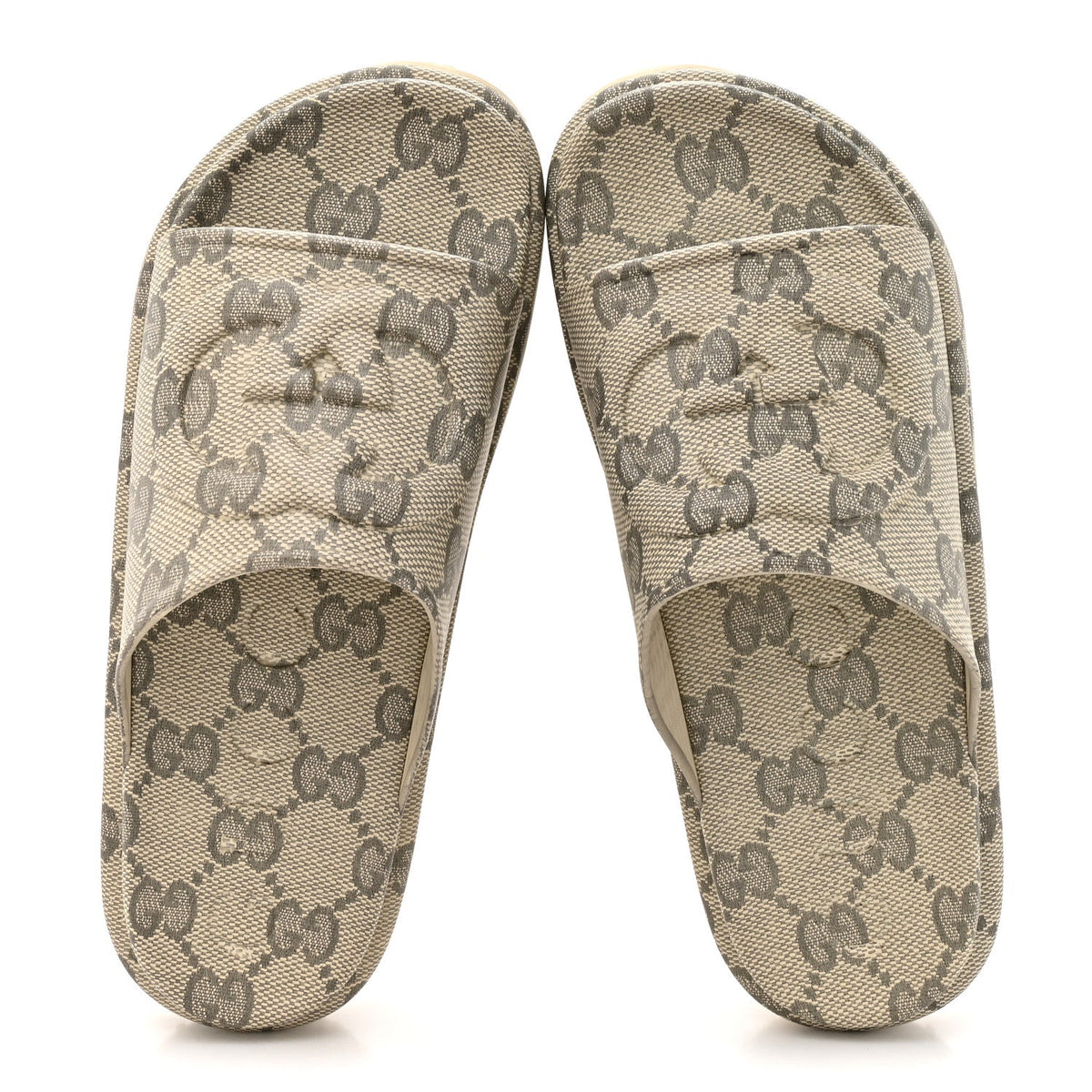 Cubic Rubber GG Monogram Mens Interlocking G Platform 42mm Slide Sandals 10 Beige Ebony