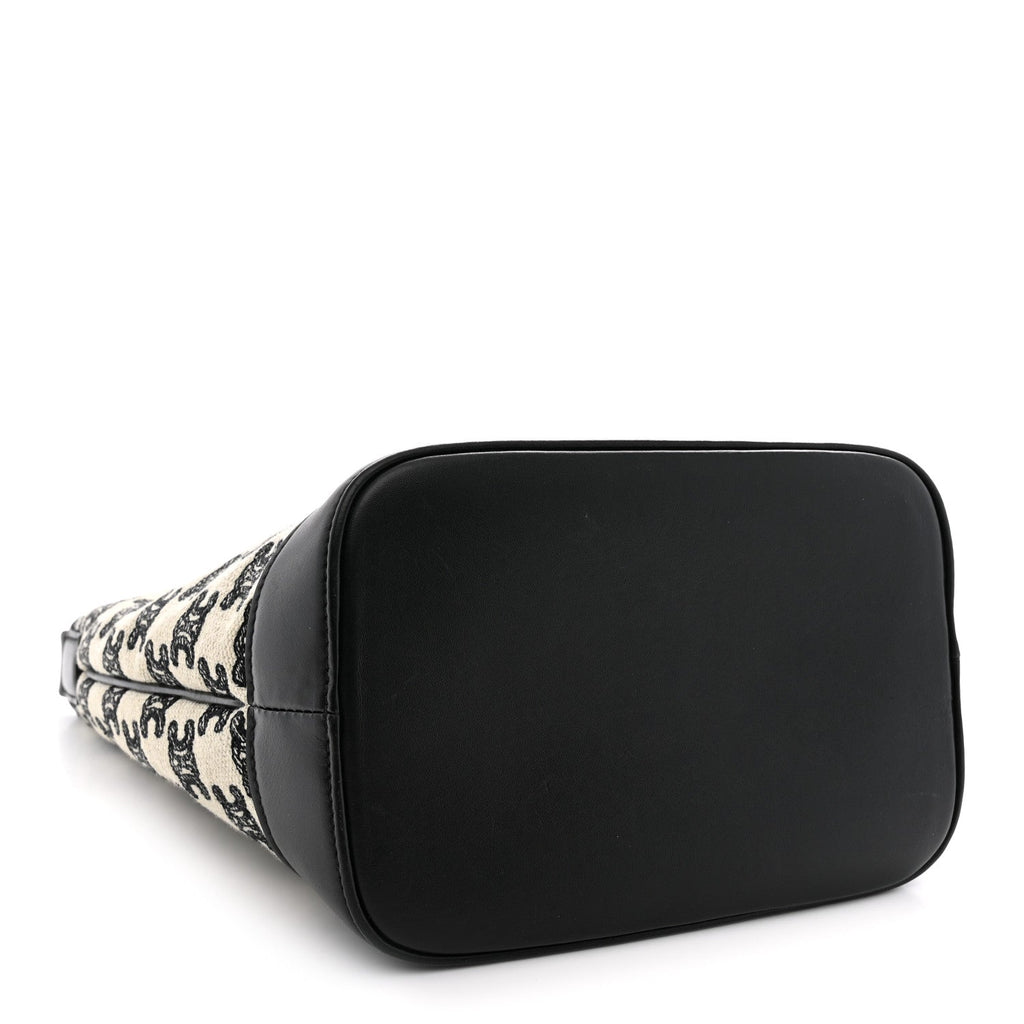 Canvas Calfskin Triomphe Embroidered Small Bucket Bag Black