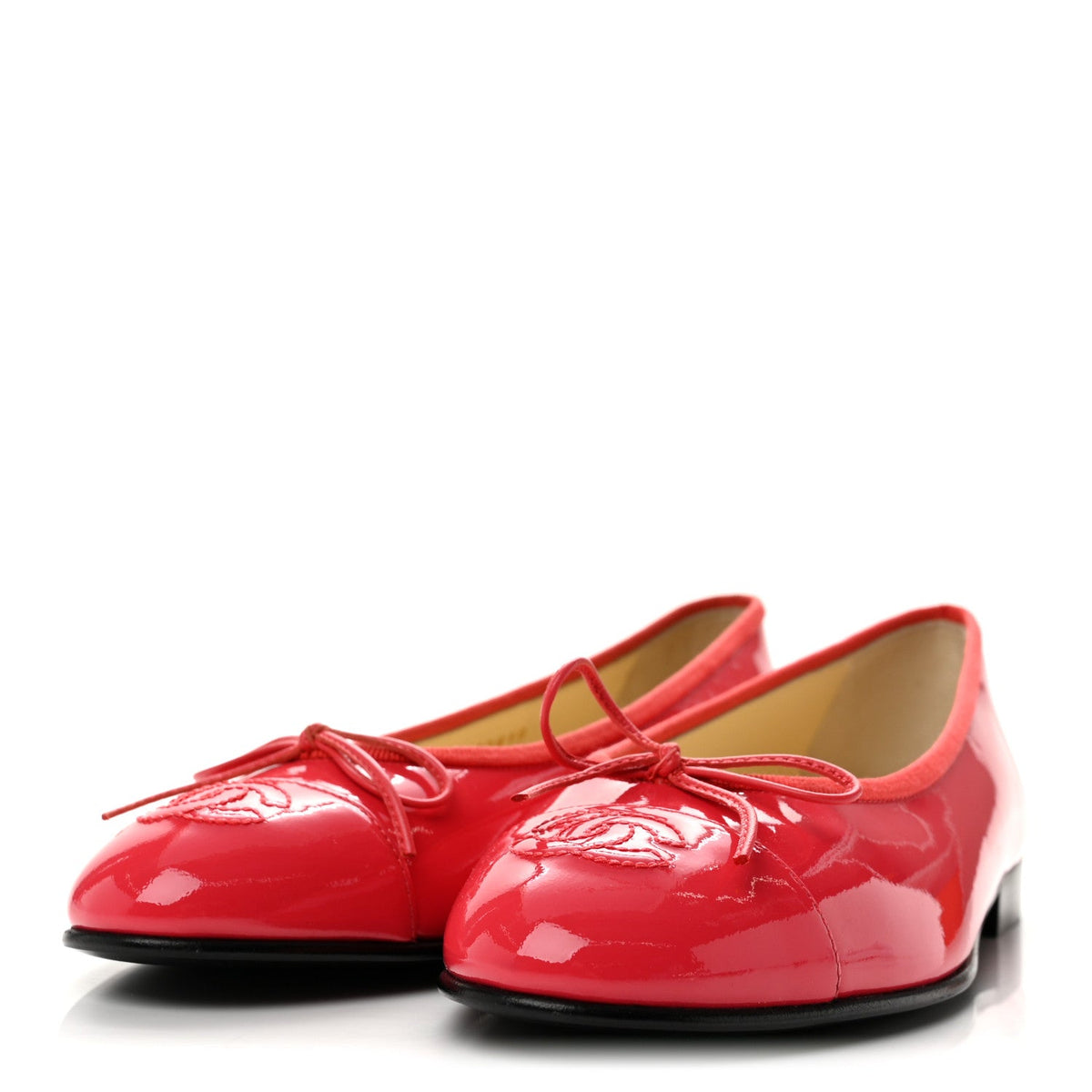 Patent Calfskin CC Cap Toe Ballerina Flats 37 Coral