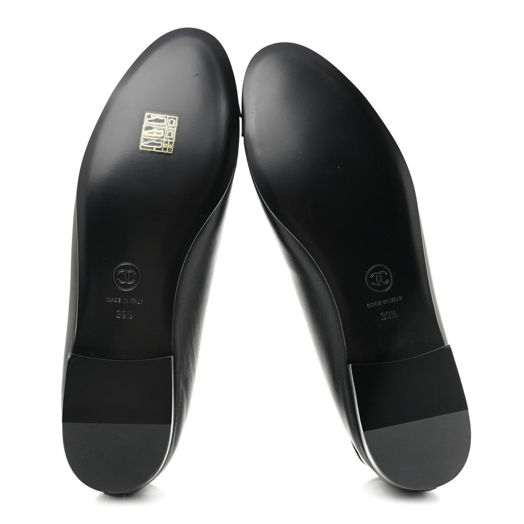 Lambskin Patent Cap Toe Ballerina Flats 39.5 Black