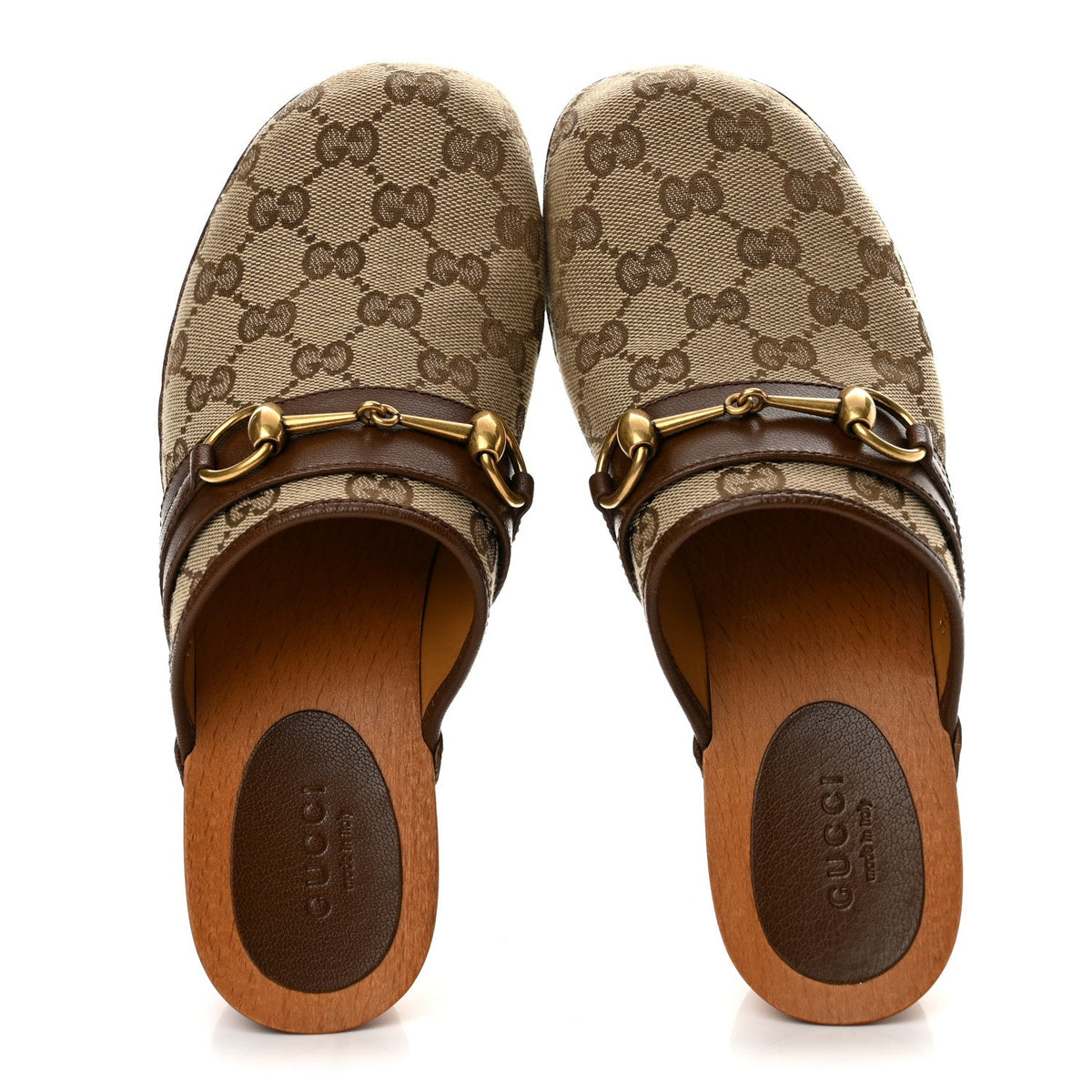 Monogram Goatskin Horsebit Clog Mules 36.5 Beige Ebony Brown Sugar