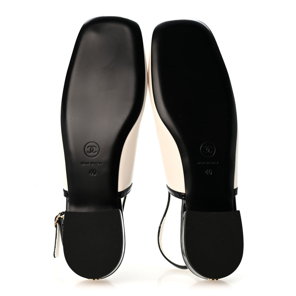 Lambskin Patent Calfskin CC Slingback Flats 40 White Black