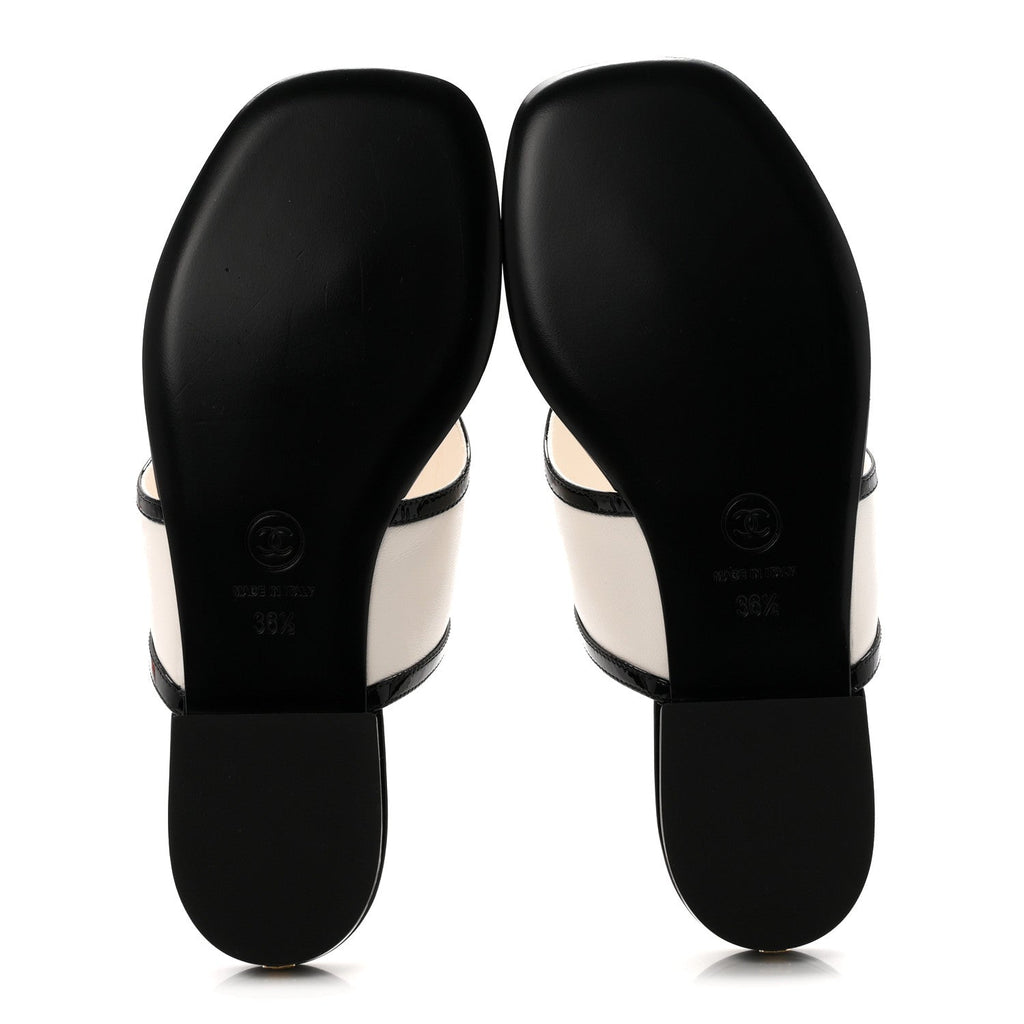 Lambskin Patent Calfskin CC Thong Sandals 36.5 White Black