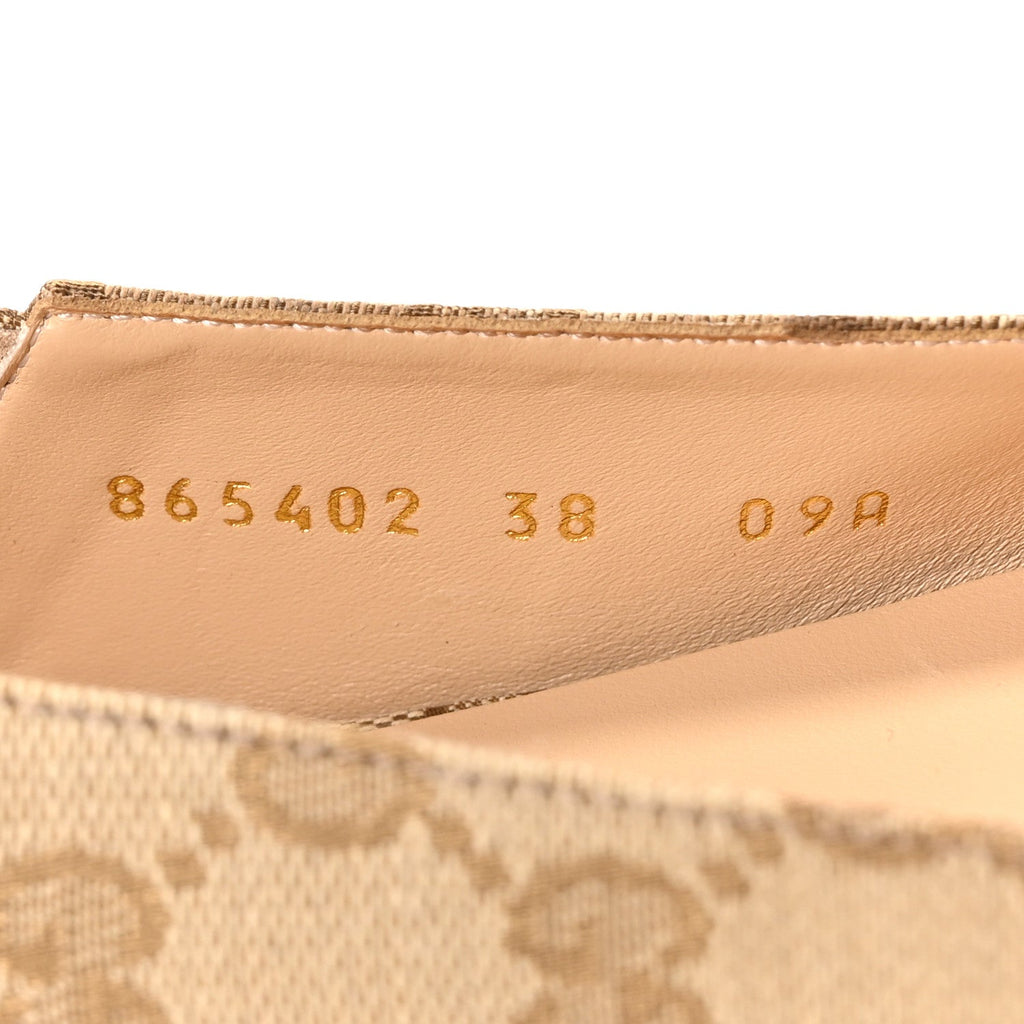 GG Monogram Horsebit Bow Ballet Flats 38 Beige Ebony Sundial