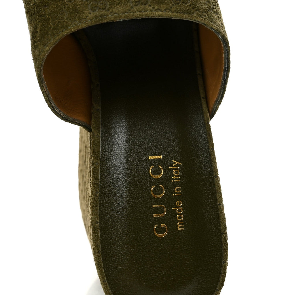 Suede GG Debossed Horsebit Wedge Sandals 39.5 Forest Green