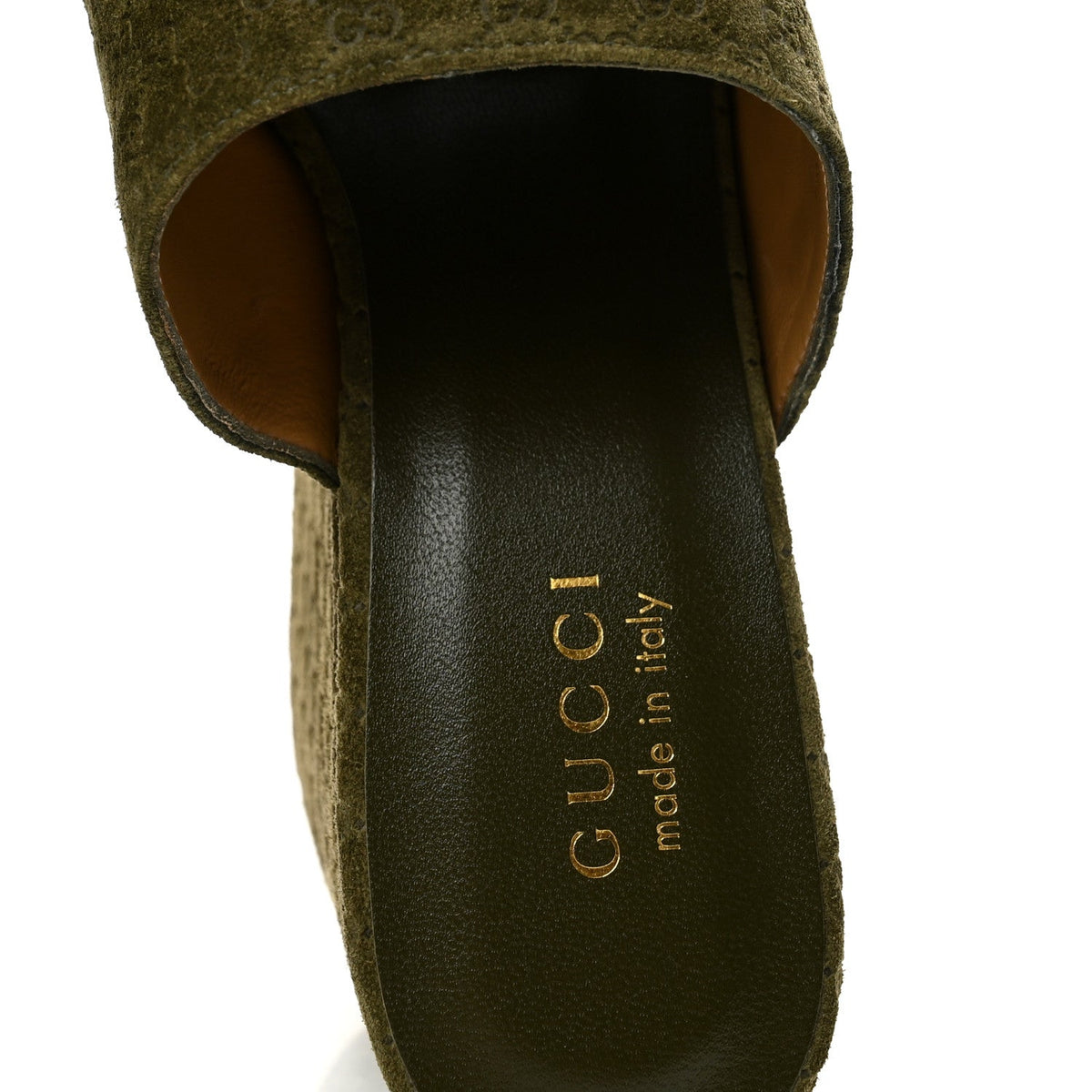 Suede GG Debossed Horsebit Wedge Sandals 39.5 Forest Green