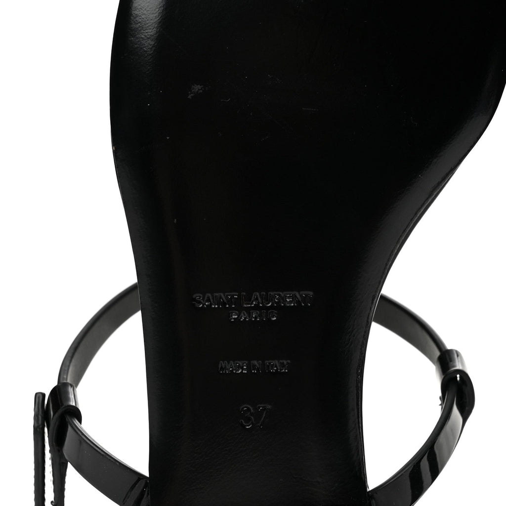 Patent Calfskin Cassandra Crystal Monogram Sandals 37 Black