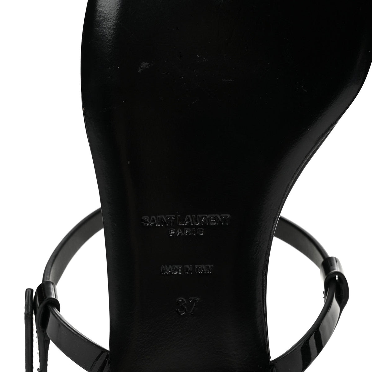 Patent Calfskin Cassandra Crystal Monogram Sandals 37 Black