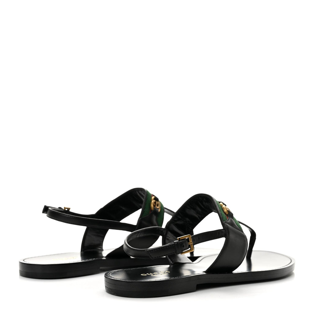 Jakarta Lifford Calfskin Web Interlocking G Thong Sandals 37.5 Black