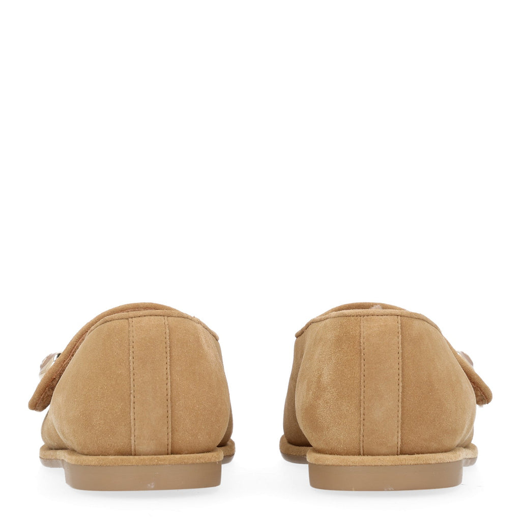 Suede Calfskin Cap Toe CC Mary Jane Flats 38 Beige