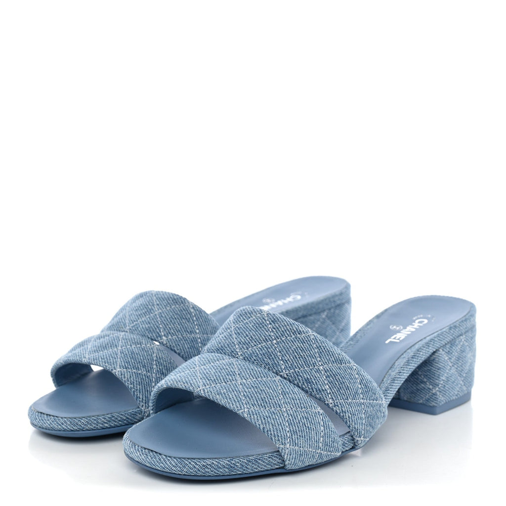 Denim Quilted Mules 38 Blue