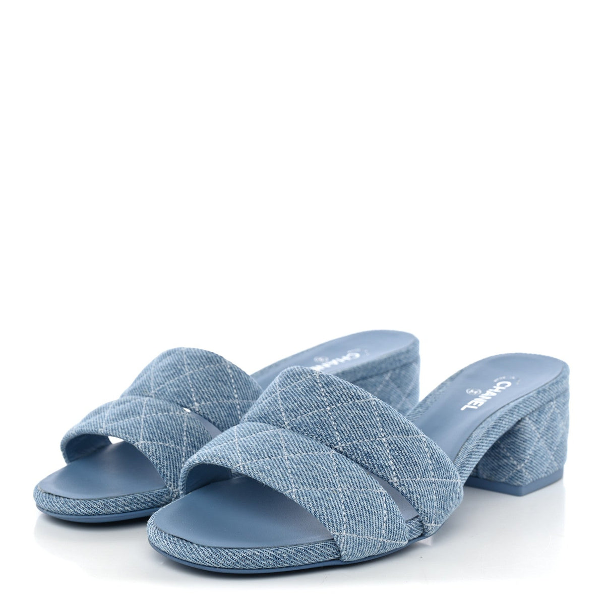Denim Quilted Mules 38 Blue