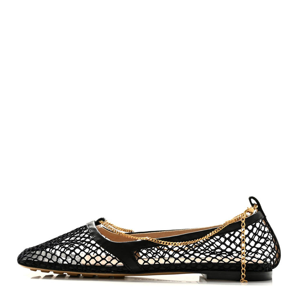 Mesh Nappa Chunky Chain Stretch Ballerina Flats 36 Black