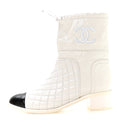 Distressed Patent Quilted Cap Toe Short Boots 38.5 White Black