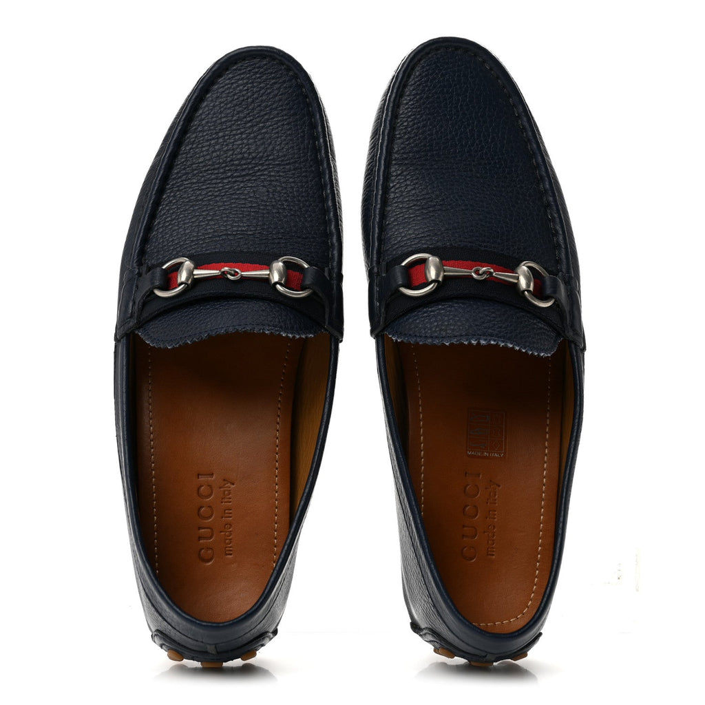 Road Calfskin Web Mens Horsebit Driver Loafers 9 Maritime