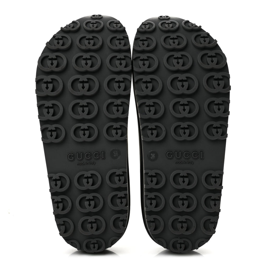 Soft Rubber Womens Interlocking G Platform 42mm Slide Sandals 36 Black