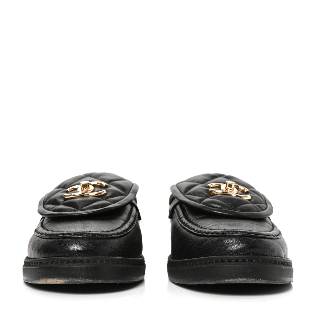 Lambskin Quilted CC Turnlock Loafers 39 Black