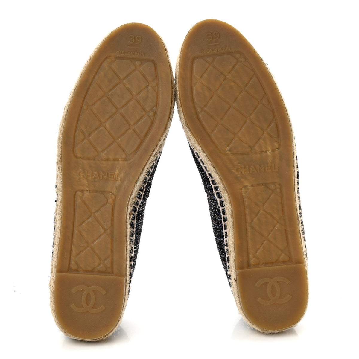 Tweed Patent Goatskin CC Espadrilles 39 Black Pink Yellow