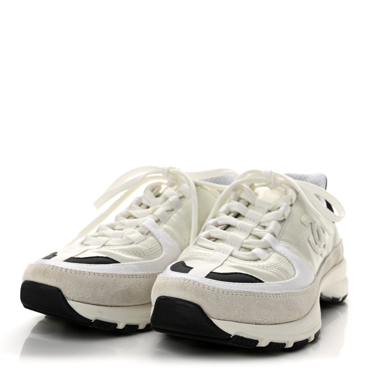 Calfskin Suede CC Womens Sneakers 36.5 White Black