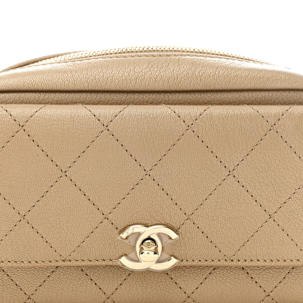 Metallic Goatskin Quilted Casual Trip Waist Bag Beige