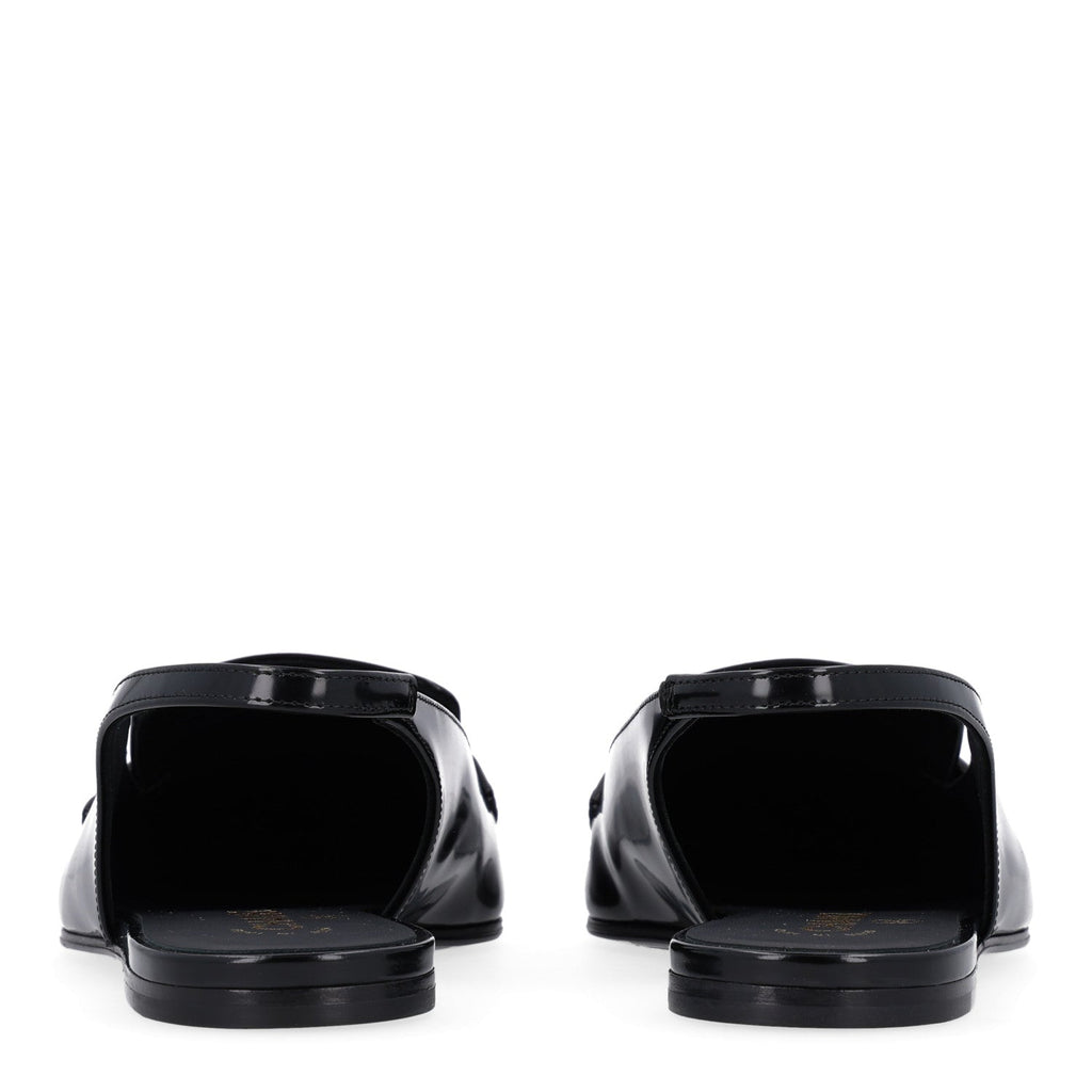Shiny Calfskin Slingback Loafers 38 Black