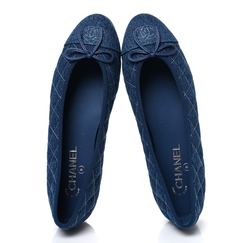 Washed Denim Quilted Cap Toe CC Ballerina Flats 41 Blue