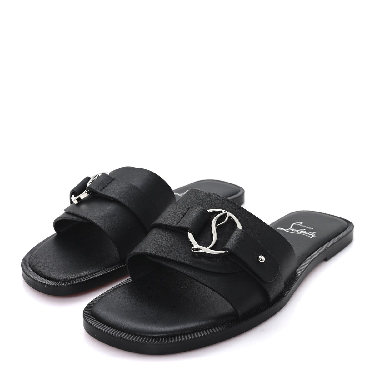 Calfskin Her In Roma Flat Slides 37.5 Black