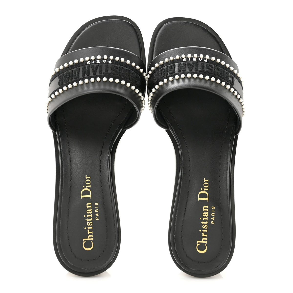 Calfksin Pearl Embroidered Dway 35mm Slide Sandals 35 Black