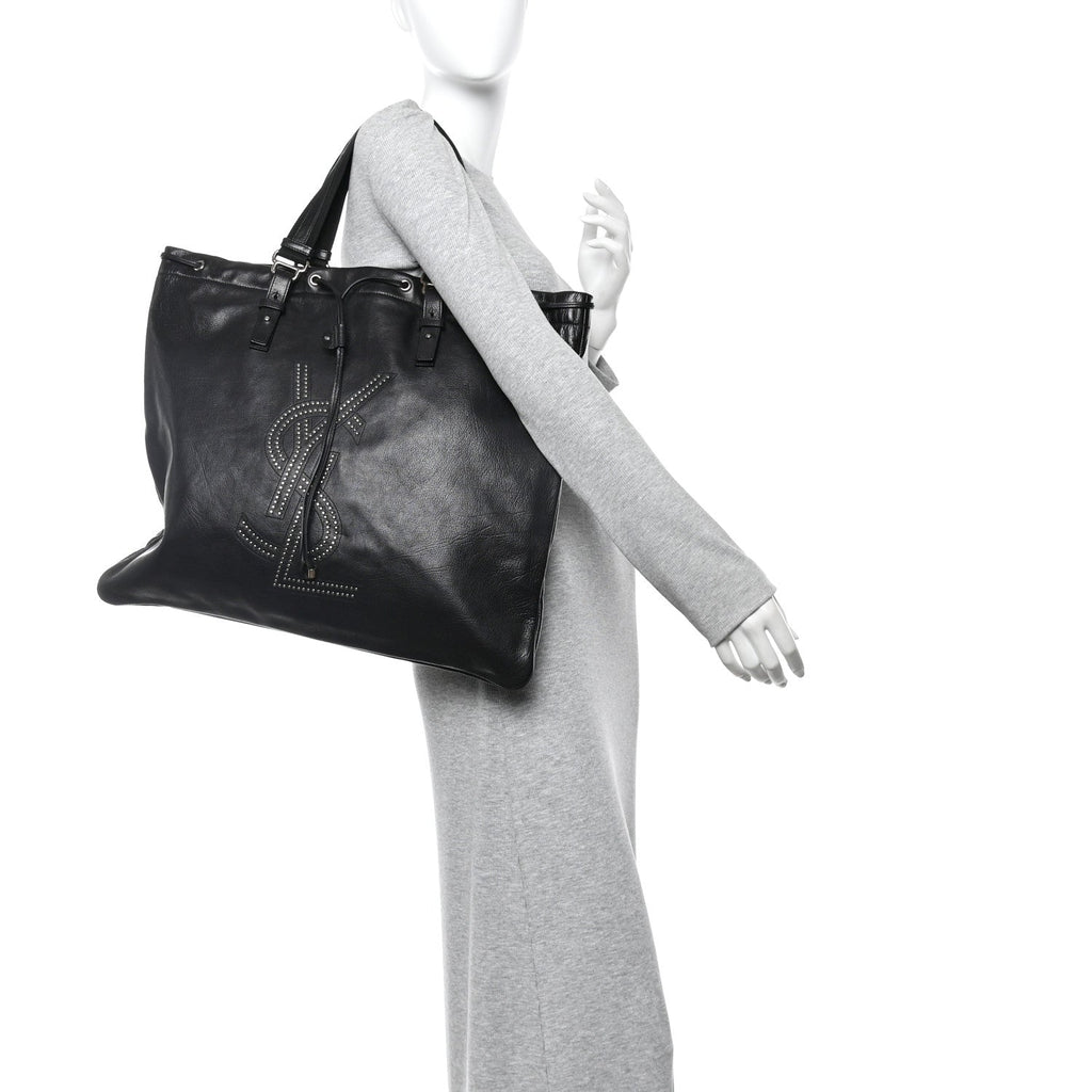 Calfskin Studded Drawstring Tote Black