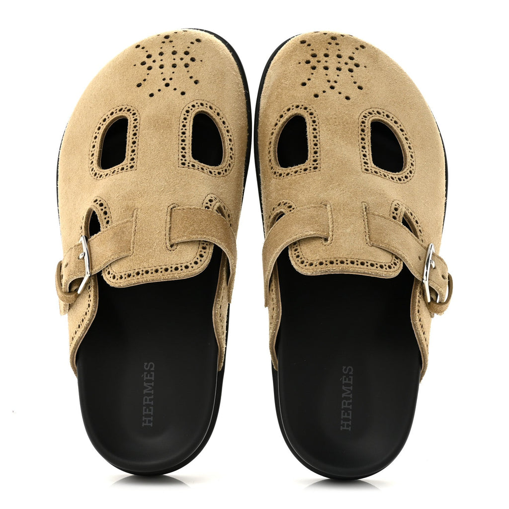 Suede Calfskin Monk Mules 36 Beige Albatre