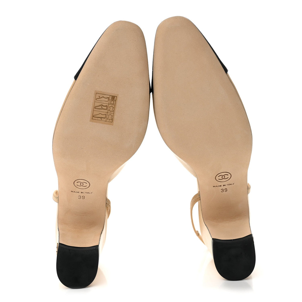Goatskin Grosgrain Cap Toe CC Slingback Pumps 39 Beige Black