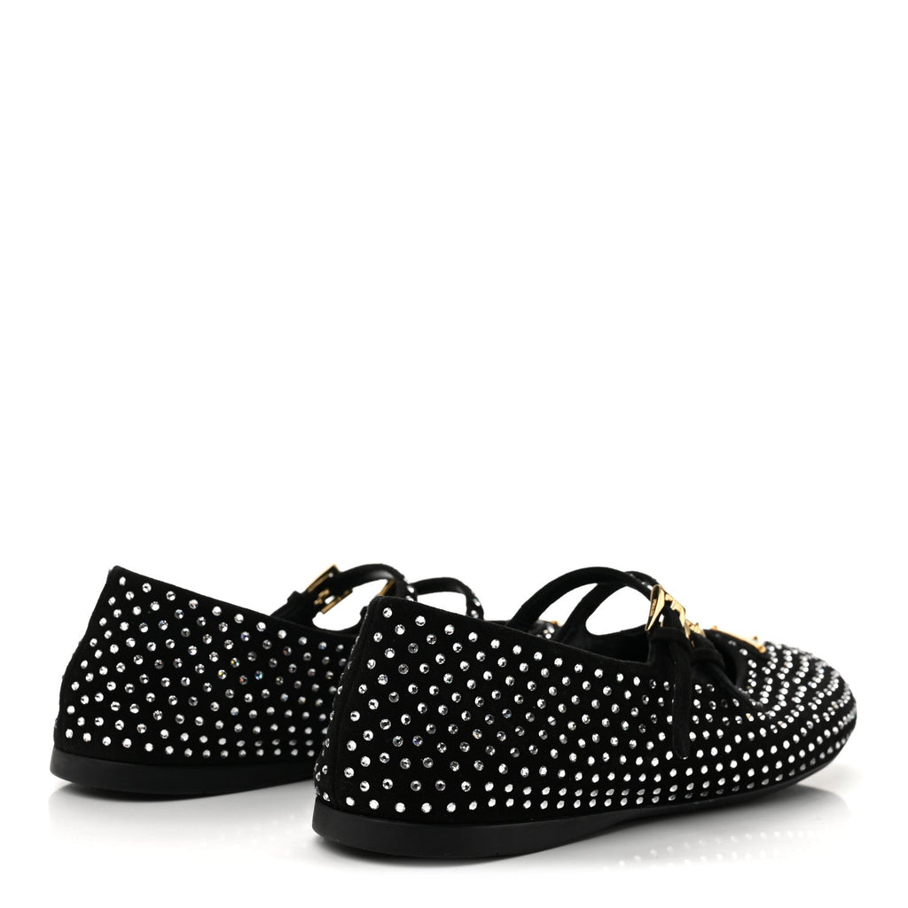 Suede Crystal Studded Ballerina Flats 38 Black