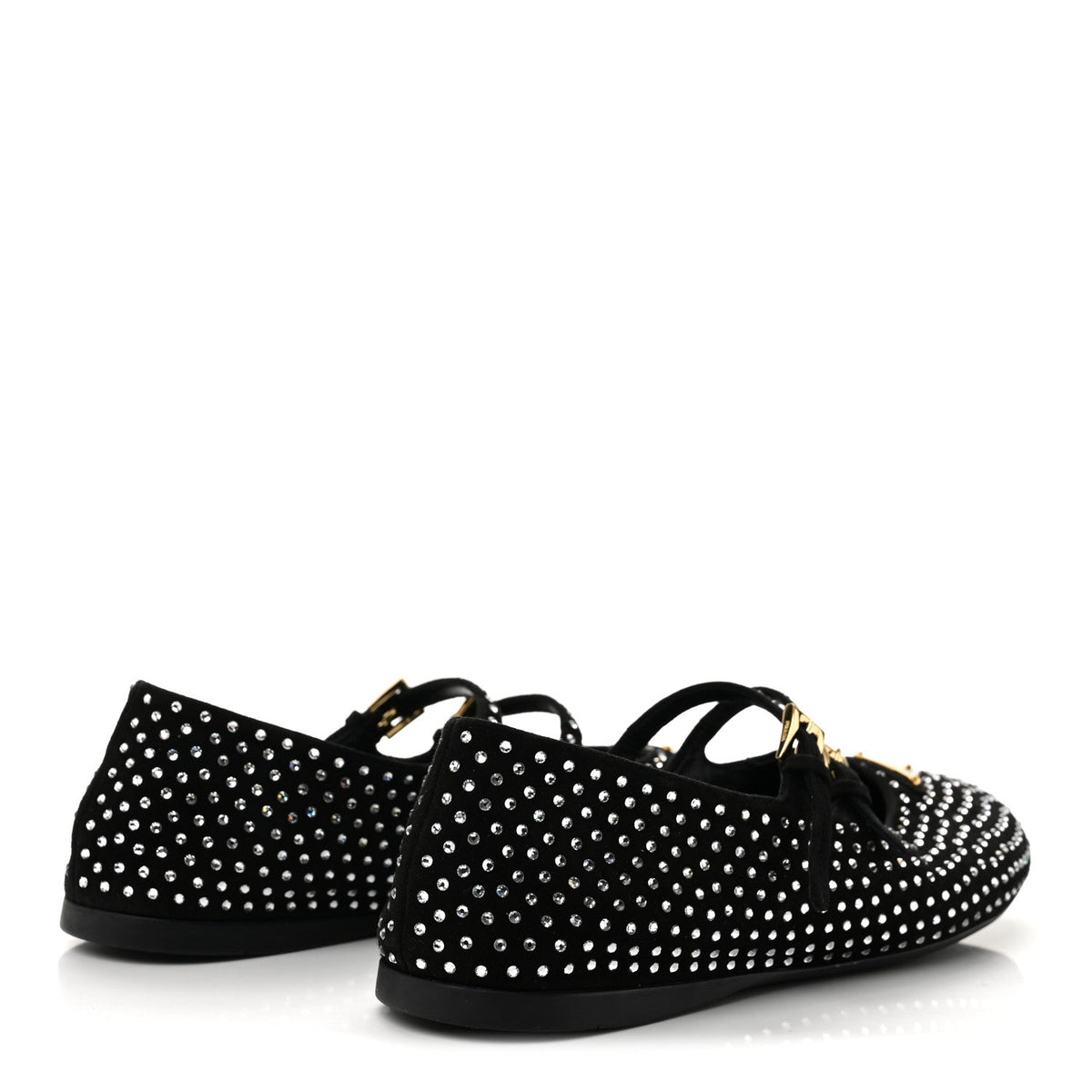 Suede Crystal Studded Ballerina Flats 38 Black