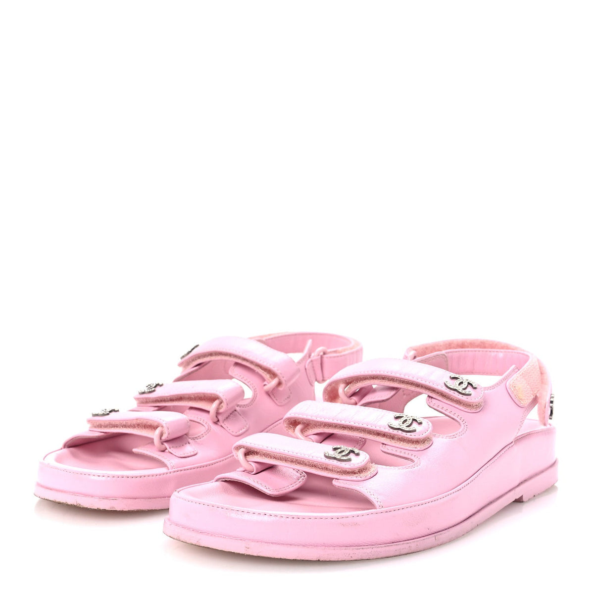 Lambskin Crystal CC Velcro Dad Sandals 35.5 Light Pink