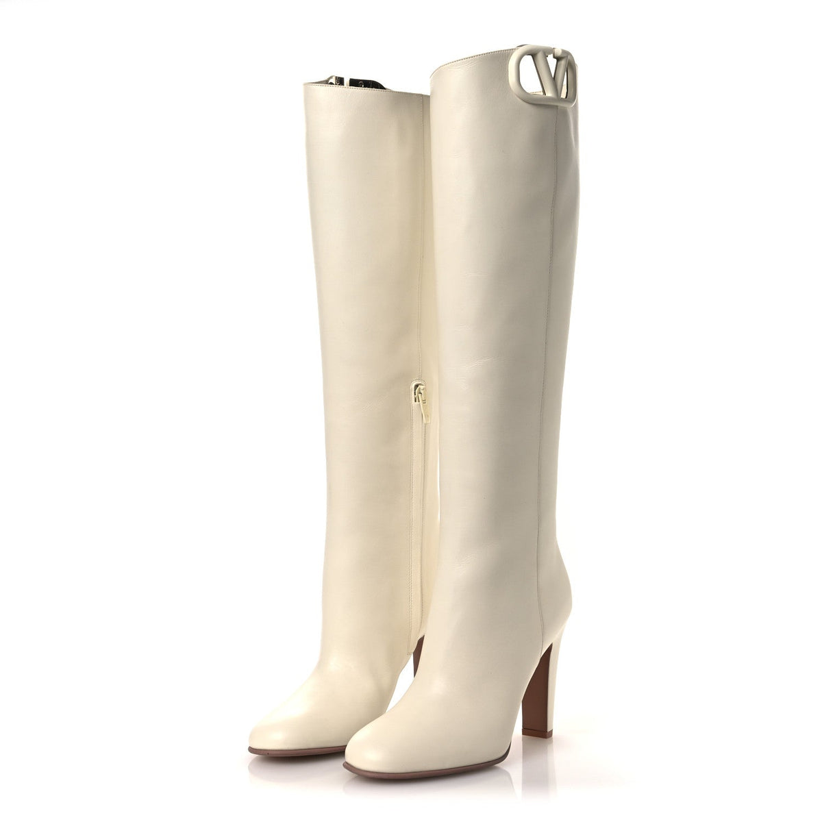 Calfskin Vlogo Knee High 105mm Boots 37 Ivory