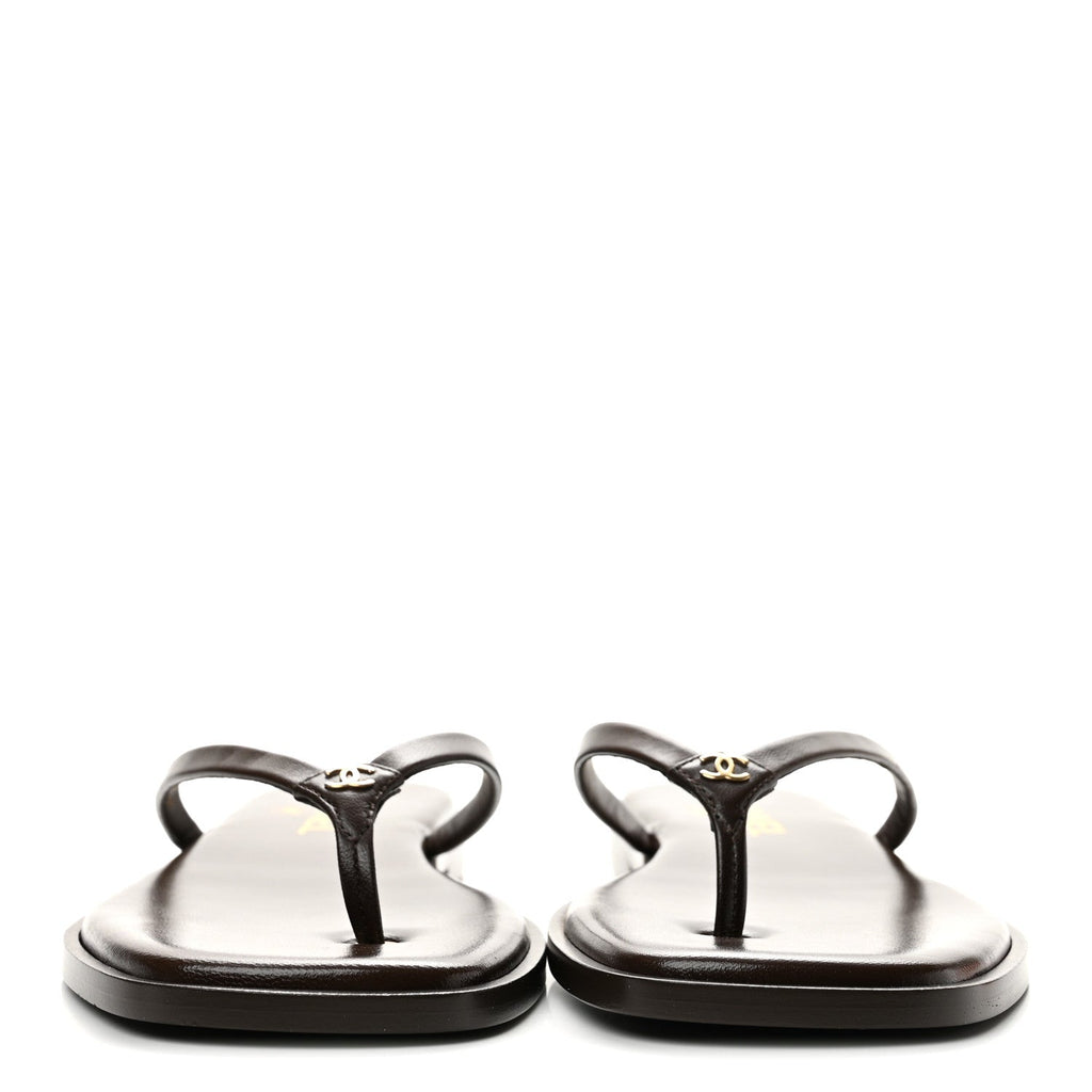 Goatskin CC Times Square Thong Sandals 38.5 Brown