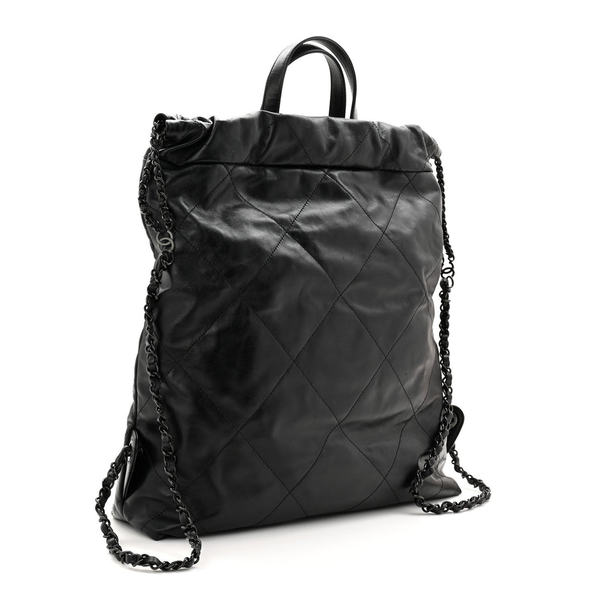 Shiny Calfskin Quilted Chanel 22 Backpack So Black