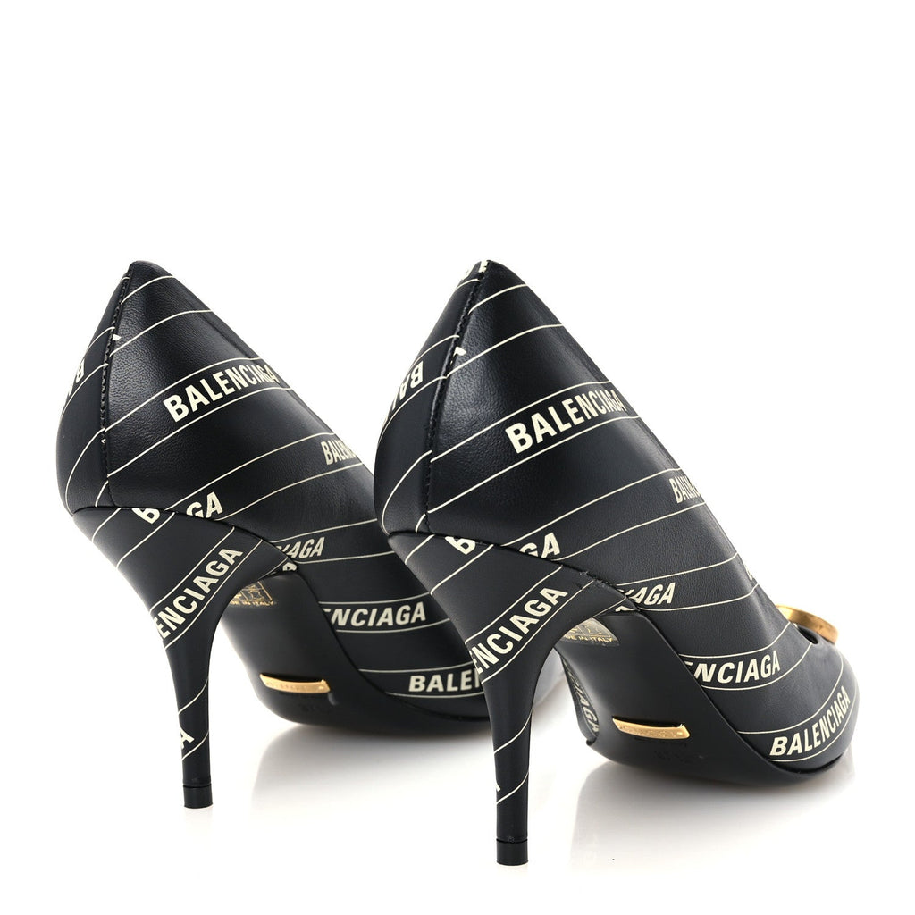 X Gucci Calfskin Logo Print Knife 80mm Pumps 37.5 Black