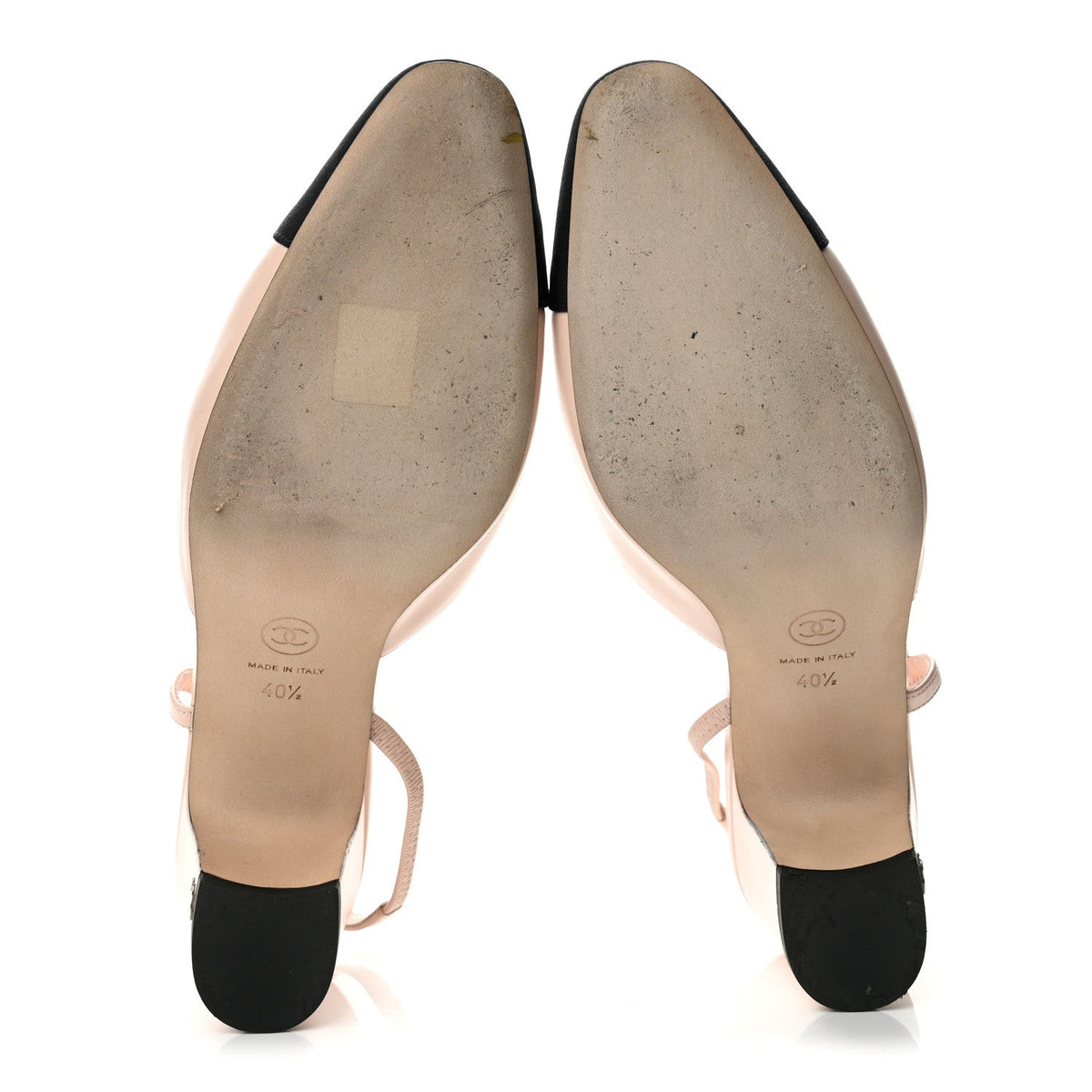 Calfskin Grosgrain Cap Toe CC Slingback Pumps 40.5 Light Pink Black