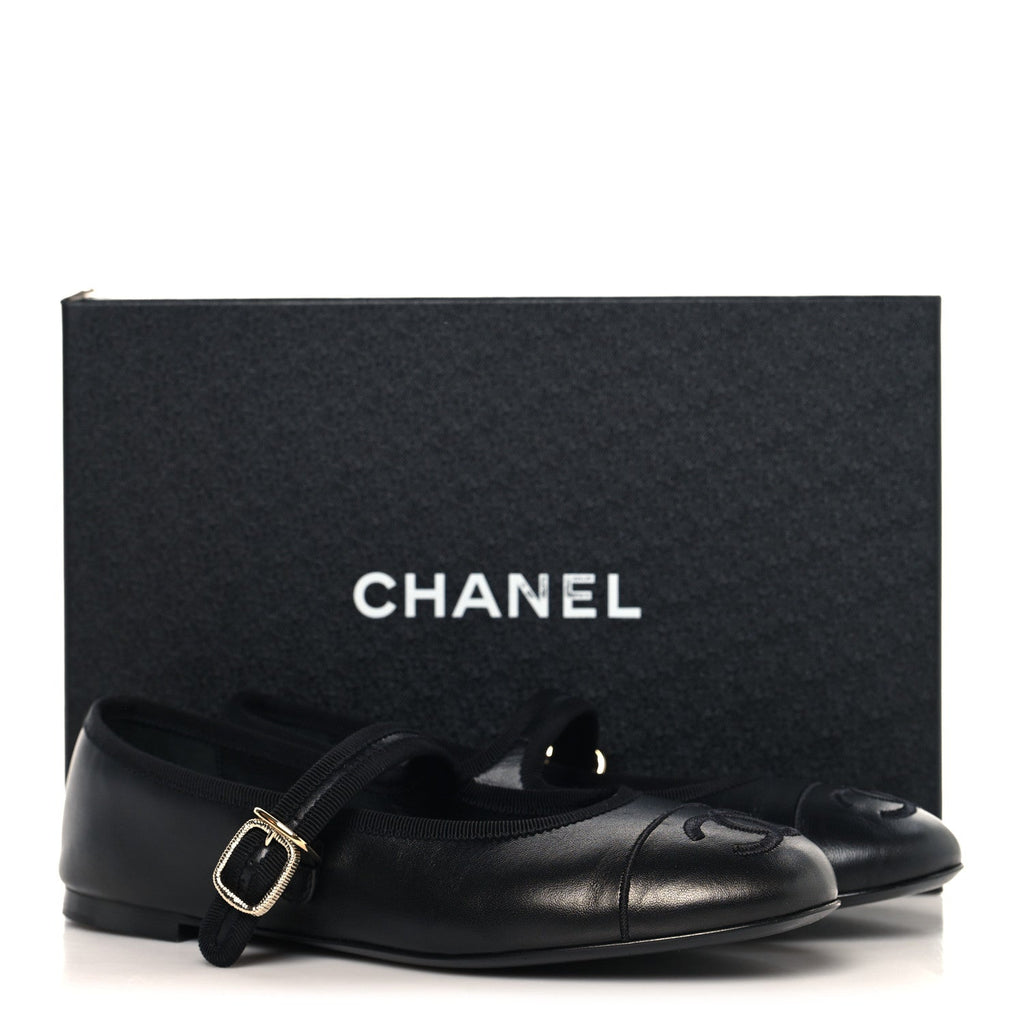 Lambskin Mary Jane Flats 39 Black