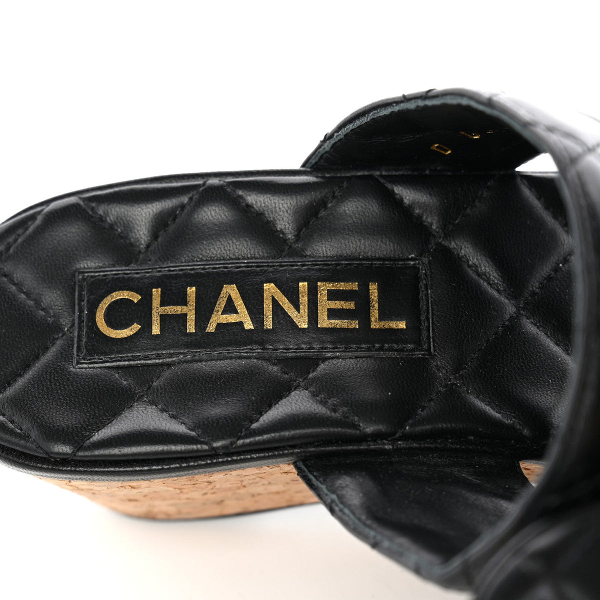 Shiny Goatskin Cork CC Wedge Sandals 39 Black