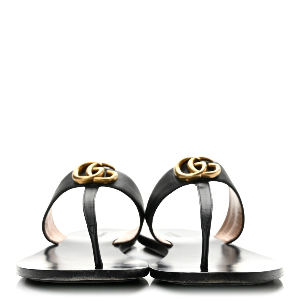 Calfskin GG Marmont Thong Sandals 40 Black