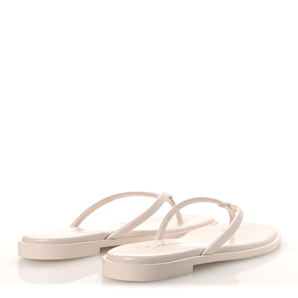 Goatskin CC Times Square Thong Sandals 37.5 White