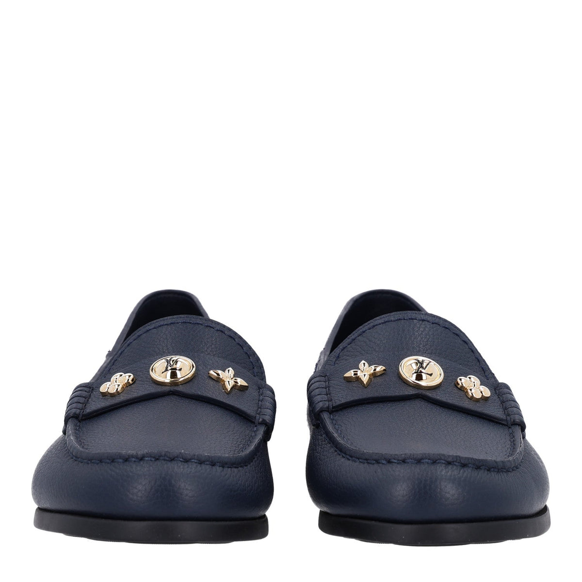 Grained Calfskin Ivy Loafers 40.5 Navy Blue