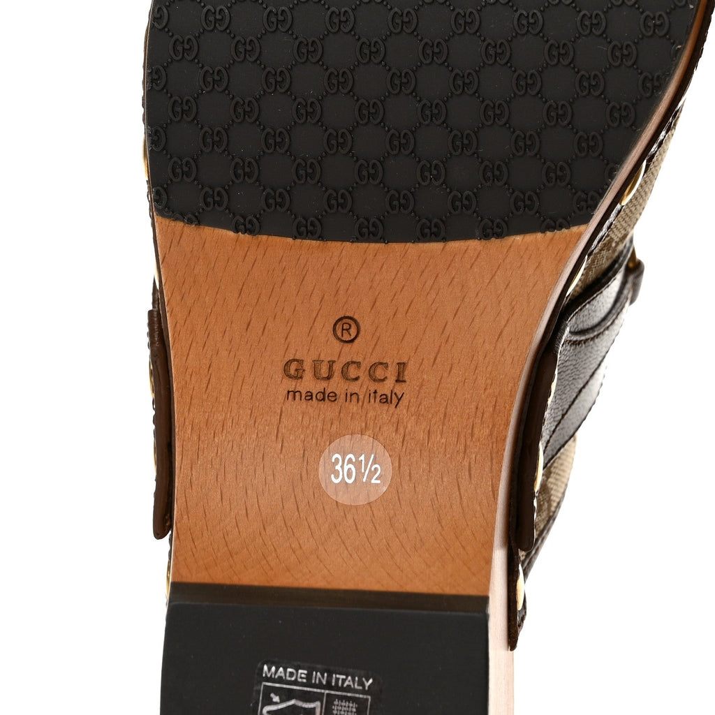 Monogram Goatskin Horsebit Clog Mules 36.5 Beige Ebony Brown Sugar