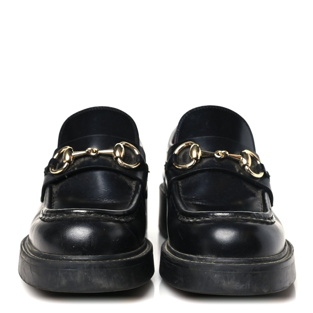 Calfskin Horsebit Womens Lug Sole Loafers 37 Black