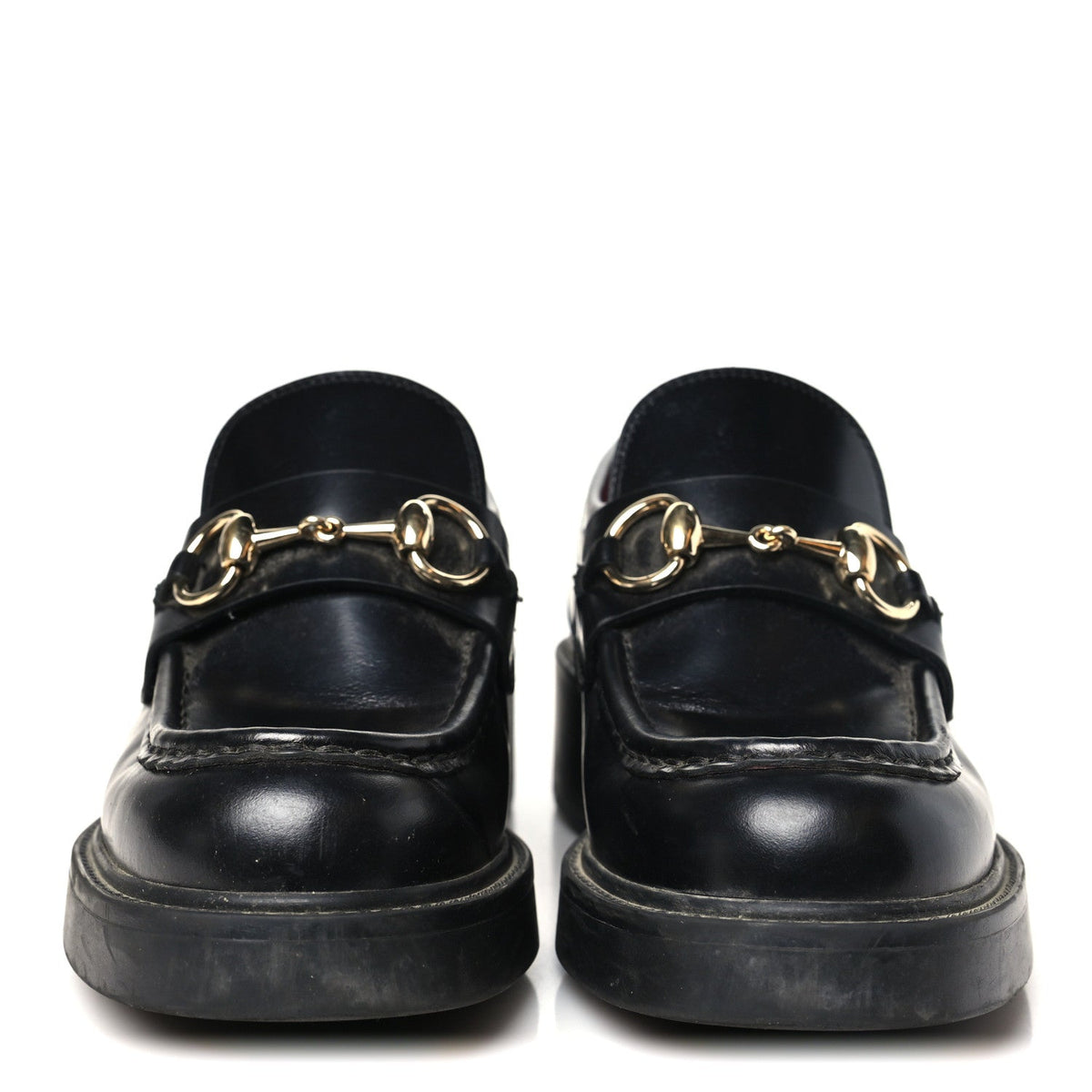 Calfskin Horsebit Womens Lug Sole Loafers 37 Black